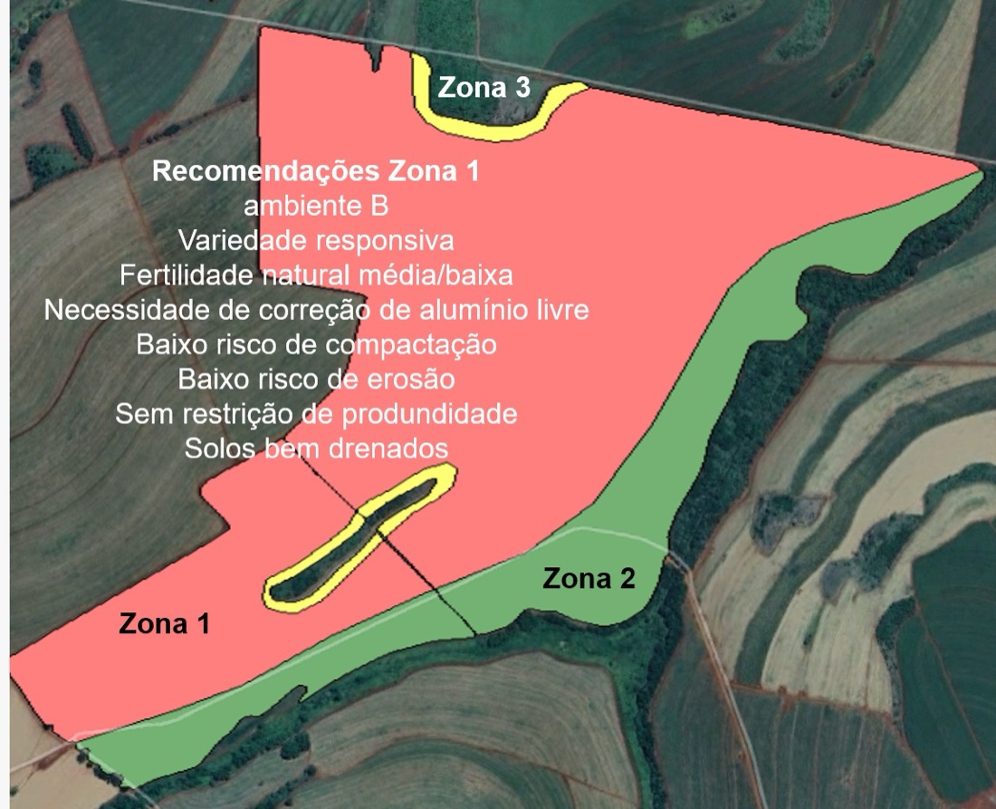 Mapa de zonas com recomendações distintas na mesma área